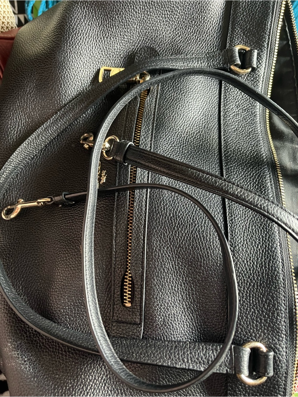 Black Pebbled Leather Crossbody Bag with Gold Hardware